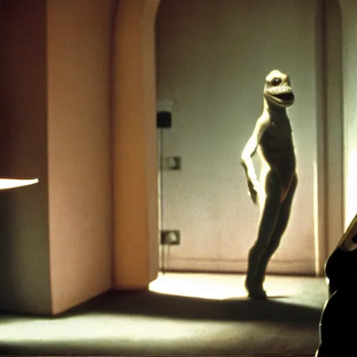 Image similar to movie scene of a draconian experiment reptil, reptilian, movie still, cinematic composition, cinematic light, criterion collection, reimagined by industrial light and magic, Movie by David Lynch and Ridley Scott