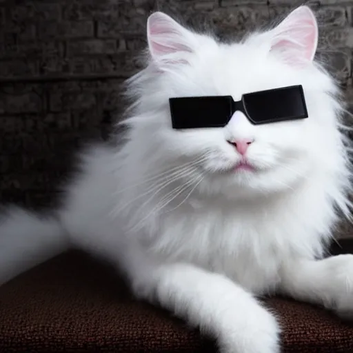 Prompt: a white fluffy cat dressed in cyberpunk aesthetics. 4k high quality exquisite.