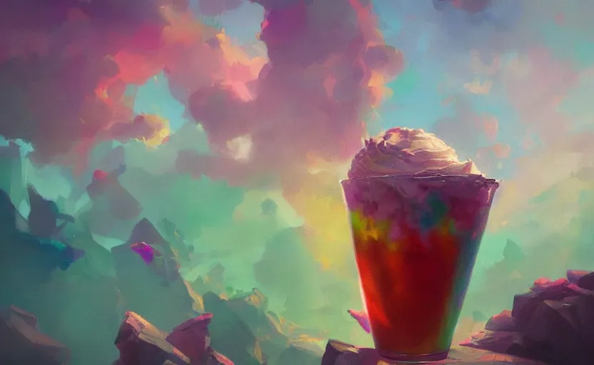 Prompt: A painting of Rainbow Milkshake trending on artstation in the style of Greg Rutkowski