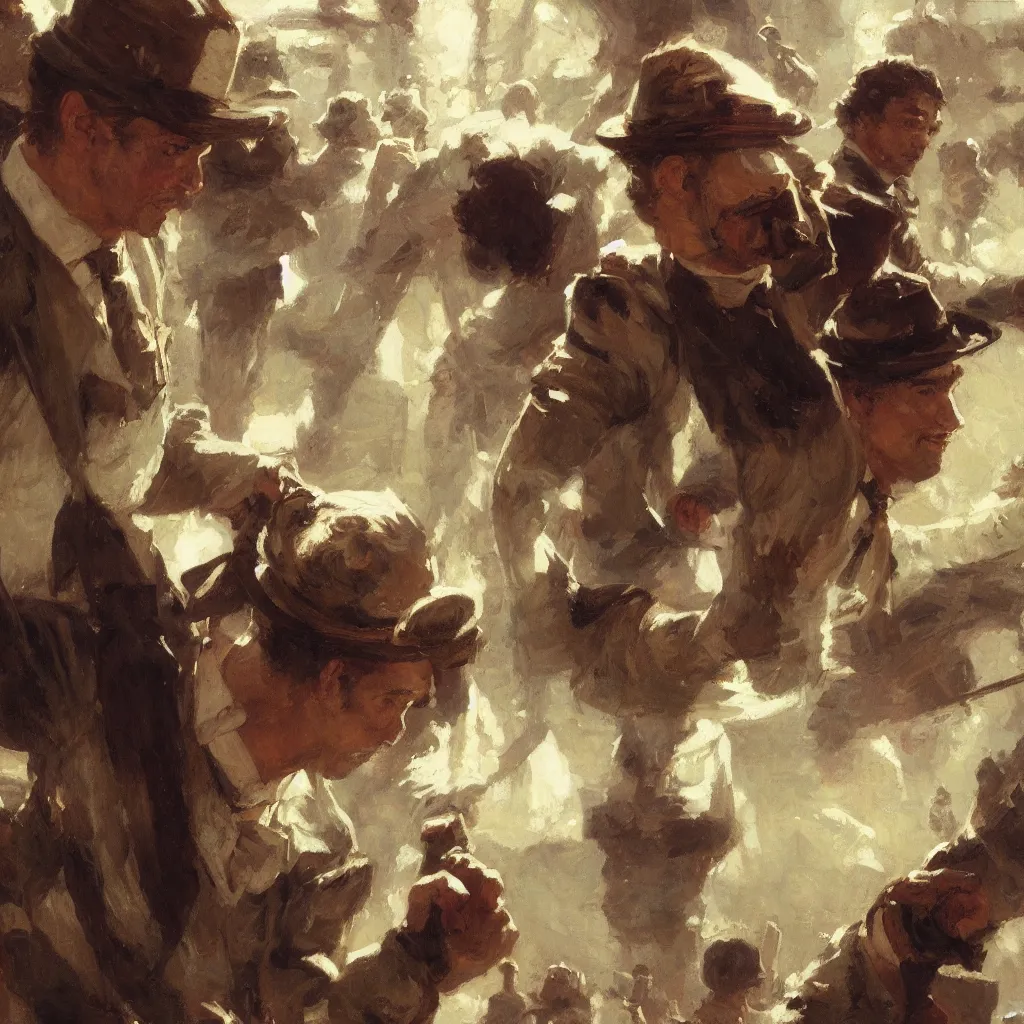 Image similar to detailed cinematic low angle shot of bussines man, spring light, painting by gaston bussiere, craig mullins, j. c. leyendecker