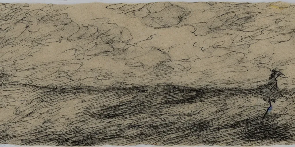 Prompt: a windy day, yellowed paper, pen and ink, 1 5 0 0 s, 8 k resolution