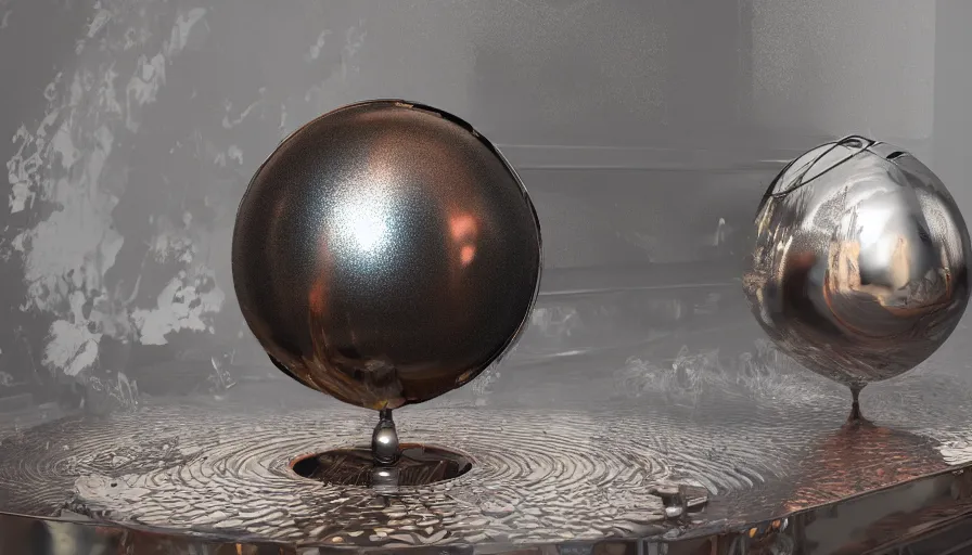 Image similar to metallic liquid sphere in fireplace, hyperdetailed, artstation, cgsociety, 8 k