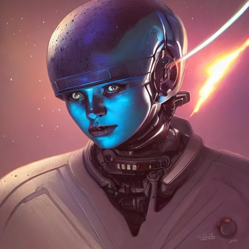 Image similar to portrait of a blue alien wearing a tight and smooth space suit, magical artifact, filaments, lightning, intimidating, intricate, headshot, highly detailed, digital painting, artstation, concept art, sharp focus, cinematic lighting, illustration, art by artgerm and greg rutkowski, alphonse mucha, cgsociety