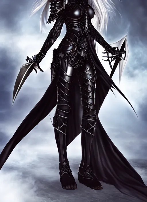 Image similar to full portrait, female vampire knight in black heavy armor, metal mask, gladiator sandals, barefoot, little skin shown, realistic proportions, ghostblade, wlop, reasonable fantasy