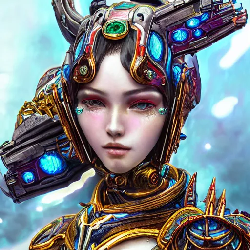 Prompt: studio portrait of legitimate kind colorful female divine mech paladin pacific rim absurdly beautiful, elegant, young sexy elegant woman, super fine surreal detailed face illustration by kim jung gi, iraq nadar, intricate lines, clear focus, vivid colors, matte, octopath voyager, final fantasy, unreal engine highly rendered, global illumination, radiant light, intricate environment