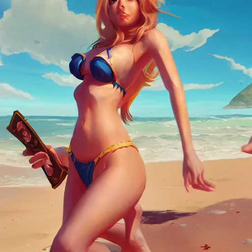 Prompt: bikini girls on the beach, artstation, orthographic, hd, 8 k, sharp high quality artwork in style of greg rutkowski, concept art, blizzard warcraft artwork, hearthstone card artwork