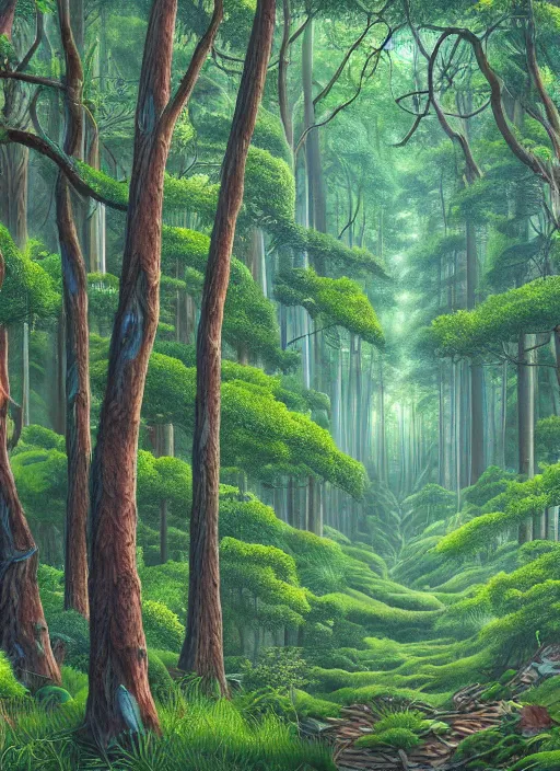 Image similar to lush forest, high detail, 4 k, clean style by john alex grey, artstation