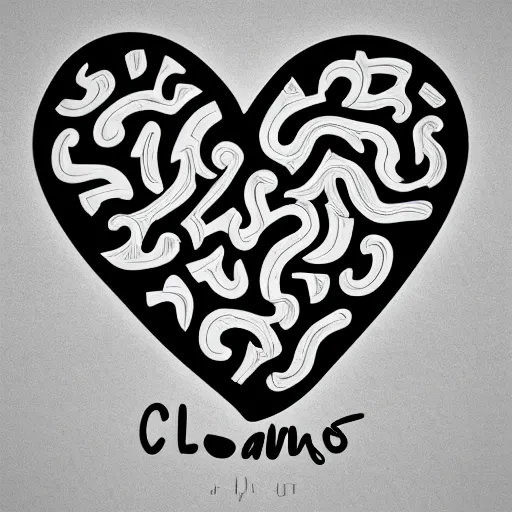 Image similar to clean black and white print, logo of an heart with a stylized human body form inside