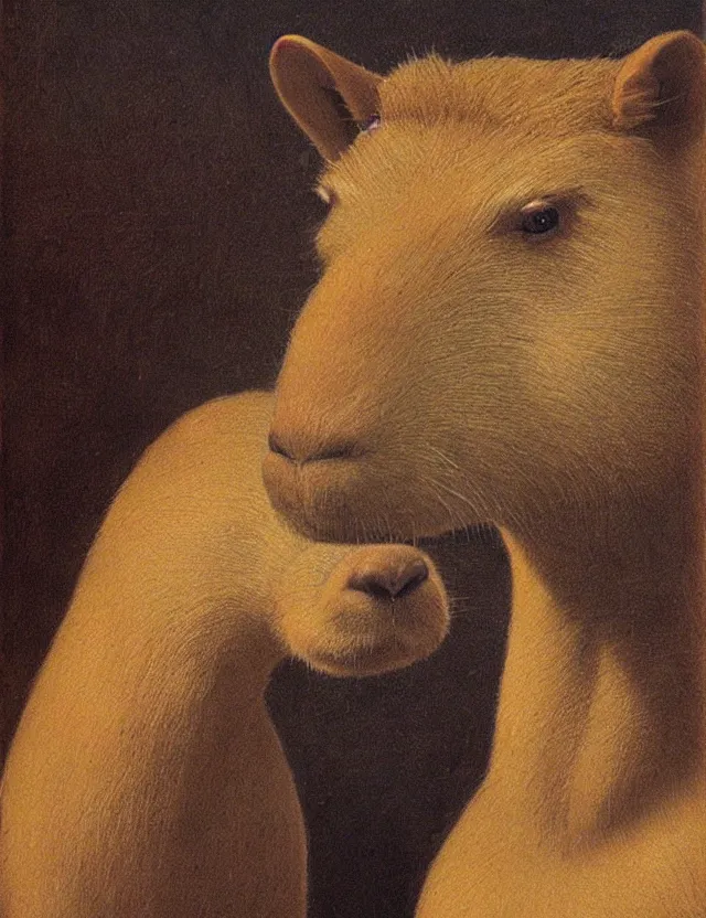 Image similar to a beautiful portrait of a capybara as the mona lisa