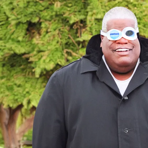 Prompt: huell babineaux wearing an eye patch and black trench coat