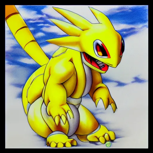 Prompt: “a Ken Sugimori airbrush painting of Agumon”