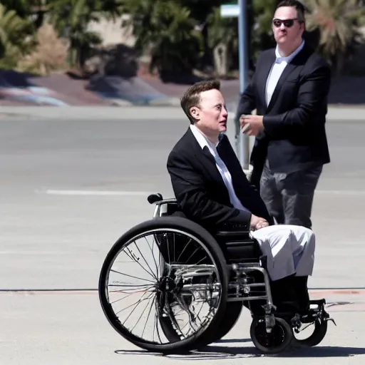 Prompt: elon musk in a wheelchair smashing the shit out of mark zuckerberg