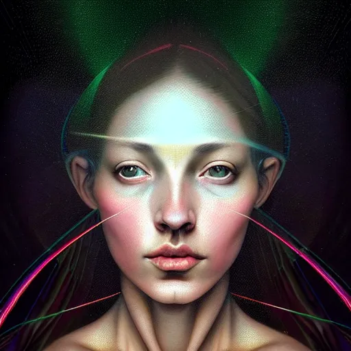 Image similar to Colour Caravaggio style Photography of Beautiful woman with highly detailed 1000 years old face wearing higly detailed sci-fi halo above head designed by Josan Gonzalez Many details by neural network. . In style of Josan Gonzalez and Mike Winkelmann andgreg rutkowski and alphonse muchaand Caspar David Friedrich and Stephen Hickman and James Gurney and Hiromasa Ogura. Rendered in Blender, volumetric natural light
