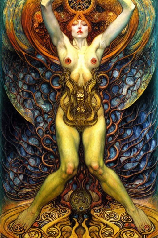 Image similar to Divine Chaos Engine by Karol Bak, Jean Delville, William Blake, Gustav Klimt, and Vincent Van Gogh, symbolist, visionary