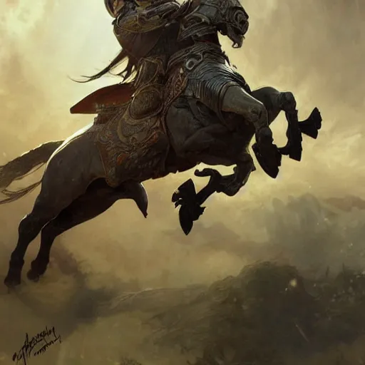 Image similar to Chris Hemsworth riding an armored warhorse into battle, D&D style, fantasy, intricate, elegant, highly detailed, digital painting, artstation, concept art, matte, sharp focus, illustration, art by Artgerm and Greg Rutkowski and Alphonse Mucha