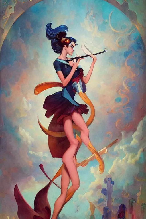 Prompt: sailor moon playing guitar by peter mohrbacher in the style of gaston bussiere, art nouveau