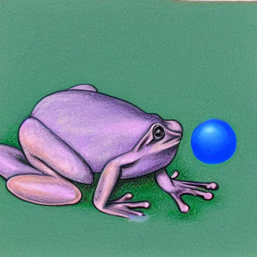 Image similar to zuma frog shooting balls from its mouth, with a colored ball on its back, surrealist pastel drawing