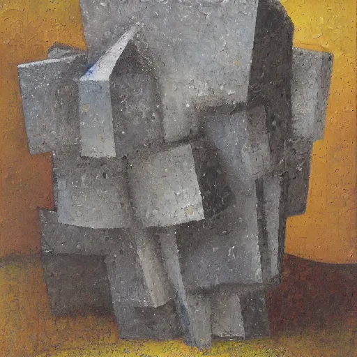 Prompt: an impasto pensive painting by shaun tan of an abstract forgotten sculpture by the caretaker and ivan seal