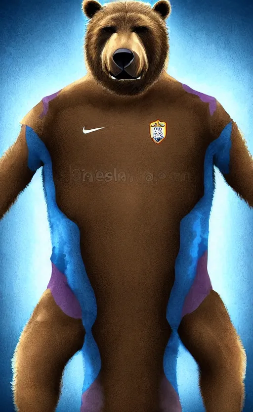 Prompt: portrait of full body bear beast-man wearing a soccer suit, digital art, concept art, highly detailed, sharp focus