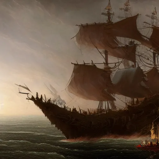 Image similar to a beautiful digital illustration painting of a detailed haunted pirate ship by benoit b. mandelbrot, steven belledin, martin johnson heade, lee madgwick, caspar david friedrich, and david rios ferreira. 8 k resolution trending on artstation concept art digital illustration