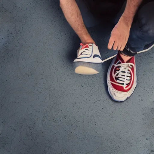 Prompt: photo of a tiny screaming man about to be squashed by a giant shoe