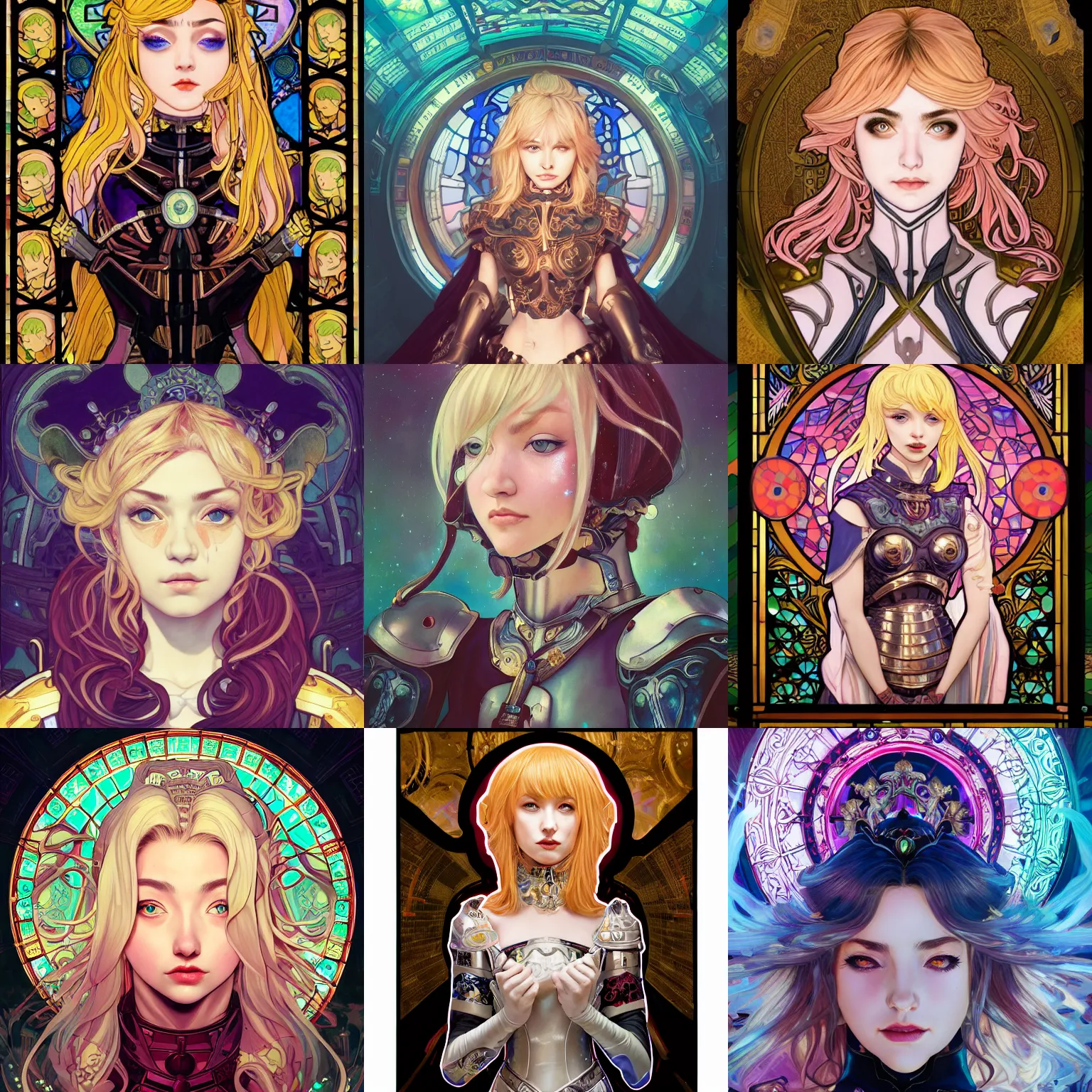 Prompt: masterpiece head-on symmetrical centered painted portrait, Imogen Poots as a paladin, blonde hair, glorious, wearing full metal armour, glowing stained glass backdrop, elegant, in the style of Lois van Baarle and Ilya Kuvshinov and Rossdraws and Ruan Jia and Edgar Maxence and Ross Tran and Alphonse Mucha and Ayami Kojima and Charlie Bowater and Karol Bak and Jean Delville, overwatch character, Blizzard Hearthstone concept art, pixar, maya engine on stylized background, splash comics, global illumination lighting
