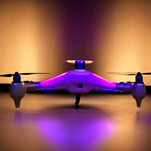Prompt: a photo of a futuristic drone toy flying with purple light
