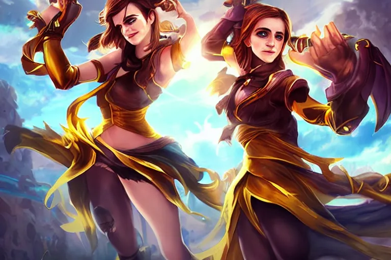 Image similar to Emma Watson in League of Legends as champion. Digital Art. Legendary Skin.