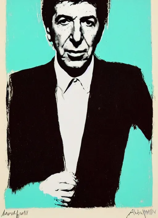 Prompt: Leonard Cohen portrait, By andy warhol