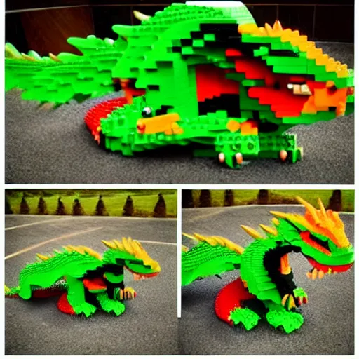 Image similar to “fire breathing dragon made from Lego”