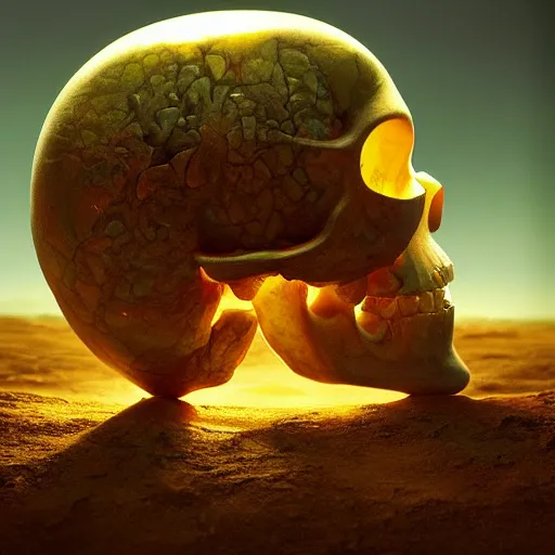 Prompt: Translucent Martian Crystal skull by Tomasz Alen Kopera and greg rutkowski, masterpiece, crackles, aesthetic, 8k photorealistic, HD, high details, atmospheric