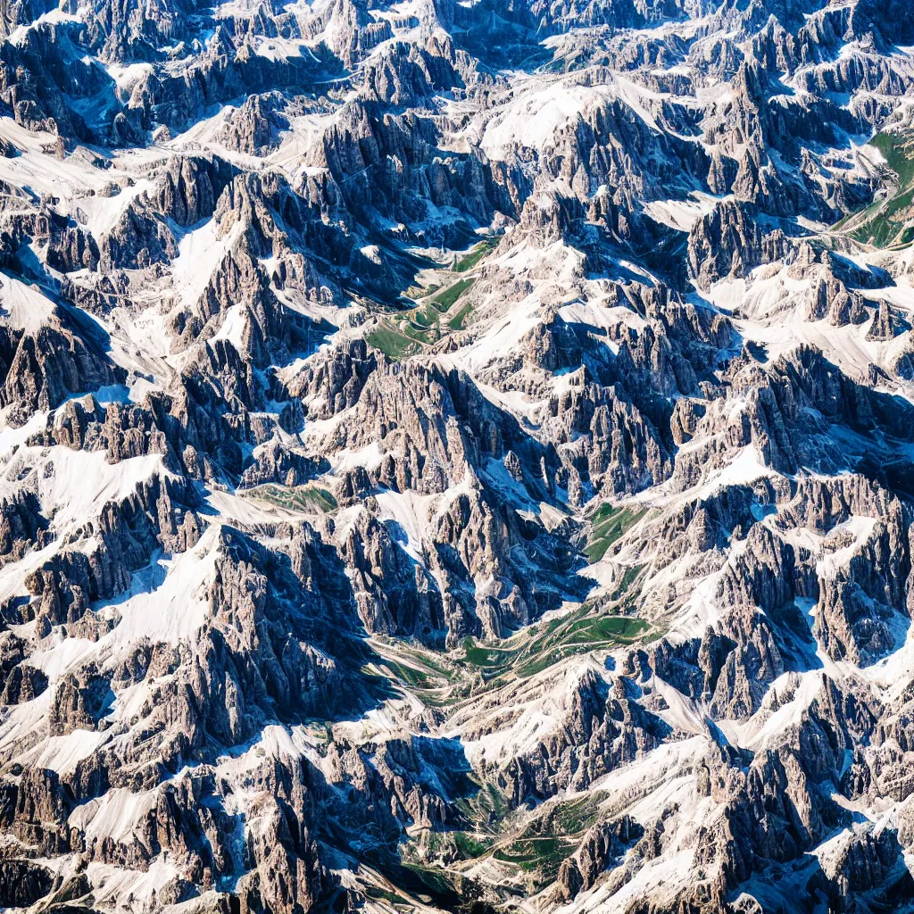 Prompt: swirling dolomites, birds eye view