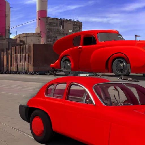 Prompt: red car, atompunk style, 3 d render, unreal engine