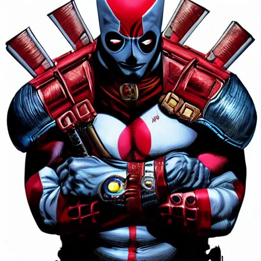 Prompt: a portrait of deathpool, extremely detailed digital art by mark brooks