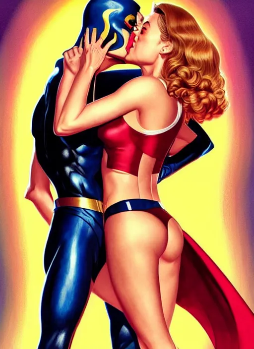 Image similar to brie larson and amber heard kissing as comic book super villains, full body portrait, natural lights, photorealism, dramatic, cinematic, art by artgerm, rossdraws, norman rockwell, magali villeneuve, gil elvgren, alberto vargas, earl moran, enoch bolles