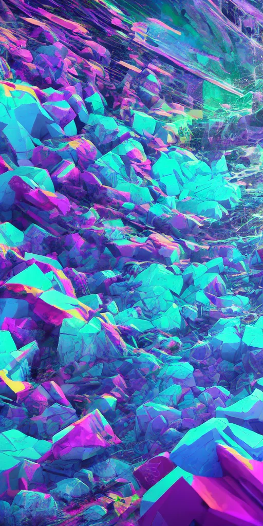 Prompt: partially disintegrated stone drifting in outer space with a colorful trail, psychedelic art, vaporwave art, glitchcore art, detailed, 8 k, trending on artstation