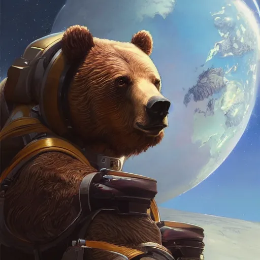 Image similar to bear in a astronaut suit, intricate, highly detailed, digital painting, artstation, concept art, smooth, sharp focus, illustration, Unreal Engine 5, 8K, art by artgerm and greg rutkowski and alphonse mucha