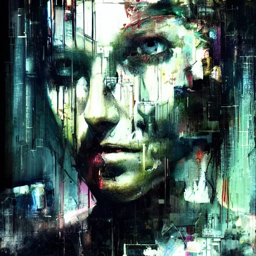 Prompt: portrait of a cyberpunk in a future city by jeremy mann, francis bacon and agnes cecile, ink drips, paint smears, digital glitches glitchart c - 1 0