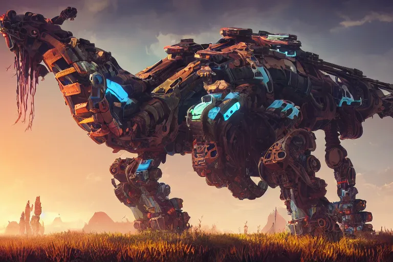 Image similar to stalker machine mecanical creature robot of horizon forbidden west horizon zero dawn bioluminiscence global illumination ray tracing hdr fanart arstation by ian pesty and alena aenami artworks in 4 k