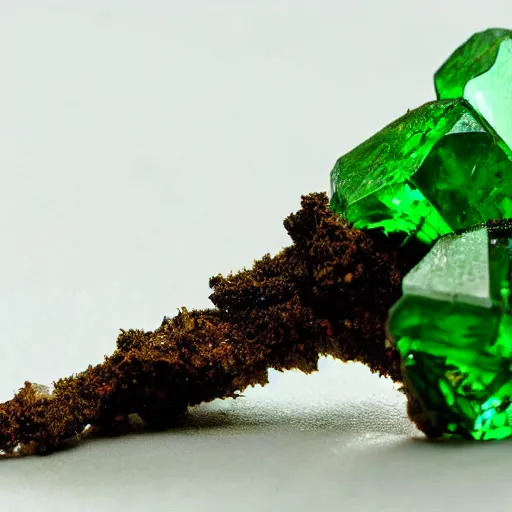 Image similar to a plant growing cut emerald gemstones instead of fruit