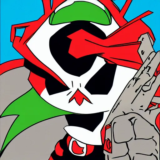 Image similar to Spawn by Todd-MacFarlene, SVG, Vector sticker, flat colors, full-body, uncropped, white-space-surrounding-subject