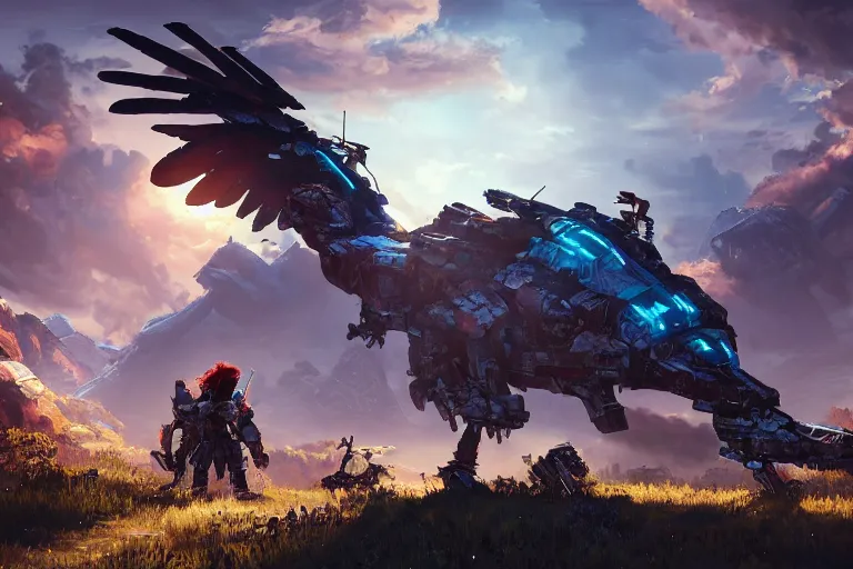 Image similar to stormbird machine mecanical creature robot of horizon forbidden west horizon zero dawn bioluminiscence global illumination ray tracing hdr fanart arstation by ian pesty and alena aenami artworks in 4 k