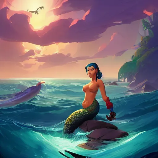 Image similar to painting mermaid treasure on sea of thieves game avatar hero smooth face median photoshop filter cutout vector, behance hd by jesper ejsing, by rhads, makoto shinkai and lois van baarle, ilya kuvshinov, rossdraws global illumination