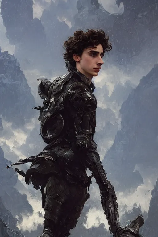 Image similar to timothee chalamet profile picture by greg rutkowski, action pose, intricate, futuristic, fantasy, elegant, by stanley artgerm lau, greg rutkowski, thomas kindkade, alphonse mucha, loish, thierry mugler, norman rockwell, 3 d