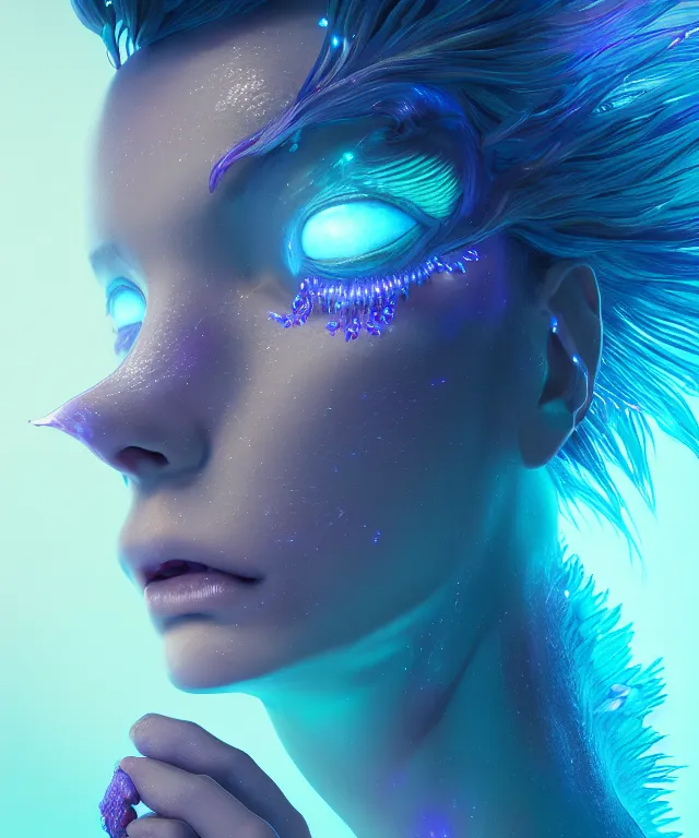 Prompt: goddess close-up portrait. betta fish, phoenix, bioluminiscent creature, intricate artwork by Tooth Wu and wlop and beeple. octane render, trending on artstation, greg rutkowski very coherent symmetrical artwork. cinematic, hyper realism, high detail, octane render, 8k