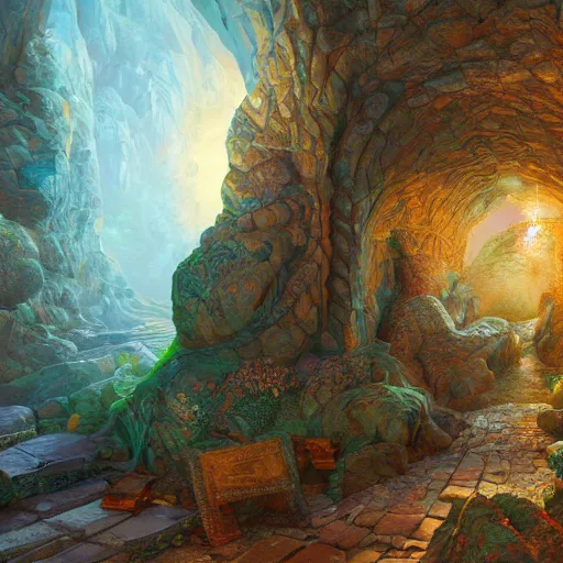 Image similar to Awe inspiring, dreamlike, interprentation of the Philosphers Stone, gorgeous, colorfull, , insanely detailed and intricate, 3D oil painting, mystical and dreamlike, Unreal Engine 3D shading, generative design, detailed textures, dimensional, enhanced ,