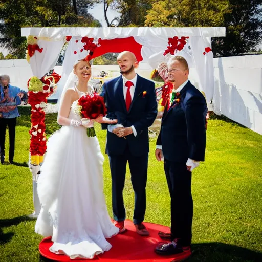 Image similar to a wedding officiated by ronald mcdonald