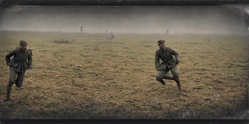 Image similar to detailed medium format photo, polaroid still from tarkovsky movie, erling haaland playing football on a ww 1 battlefield, haze, high production value, intricate details, 8 k resolution, hyperrealistic, hdr, photorealistic, high definition, tehnicolor, award - winning photography, masterpiece, amazing colors