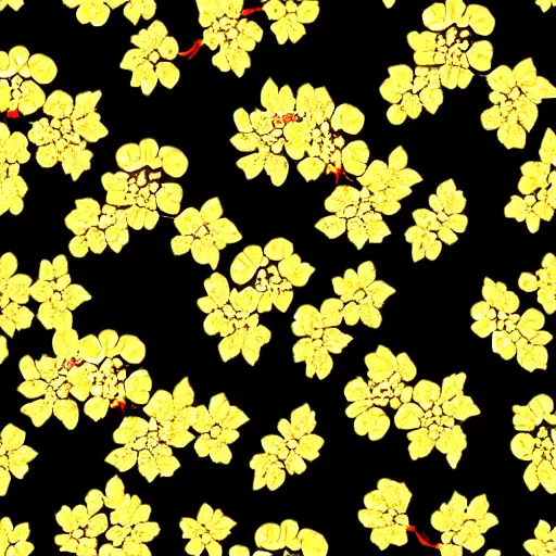 Image similar to repeating pattern of gold cherry blossoms on a black background,
