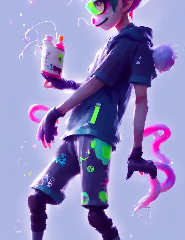 Image similar to a beautiful portrait of a cute splatoon anime boy wearing sport clothing and leggings under shorts barefoot. character design by cory loftis, fenghua zhong, ryohei hase, ismail inceoglu and ruan jia. artstation, volumetric light, detailed, photorealistic, fantasy, rendered in octane